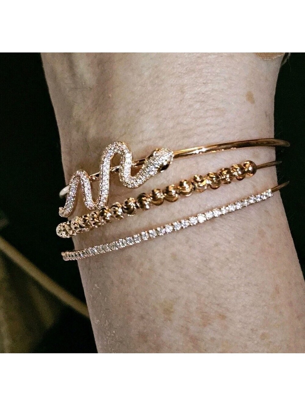 Adina Eden Snake Rose Gold Bracelet Stack Of Two Adjustable CZ Cuffs New In Box